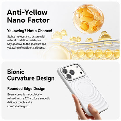 For iPhone 17 Pro Liquid Silicone Frame Hybrid Ripple Back Panel Magnetic Phone Case(Silver)