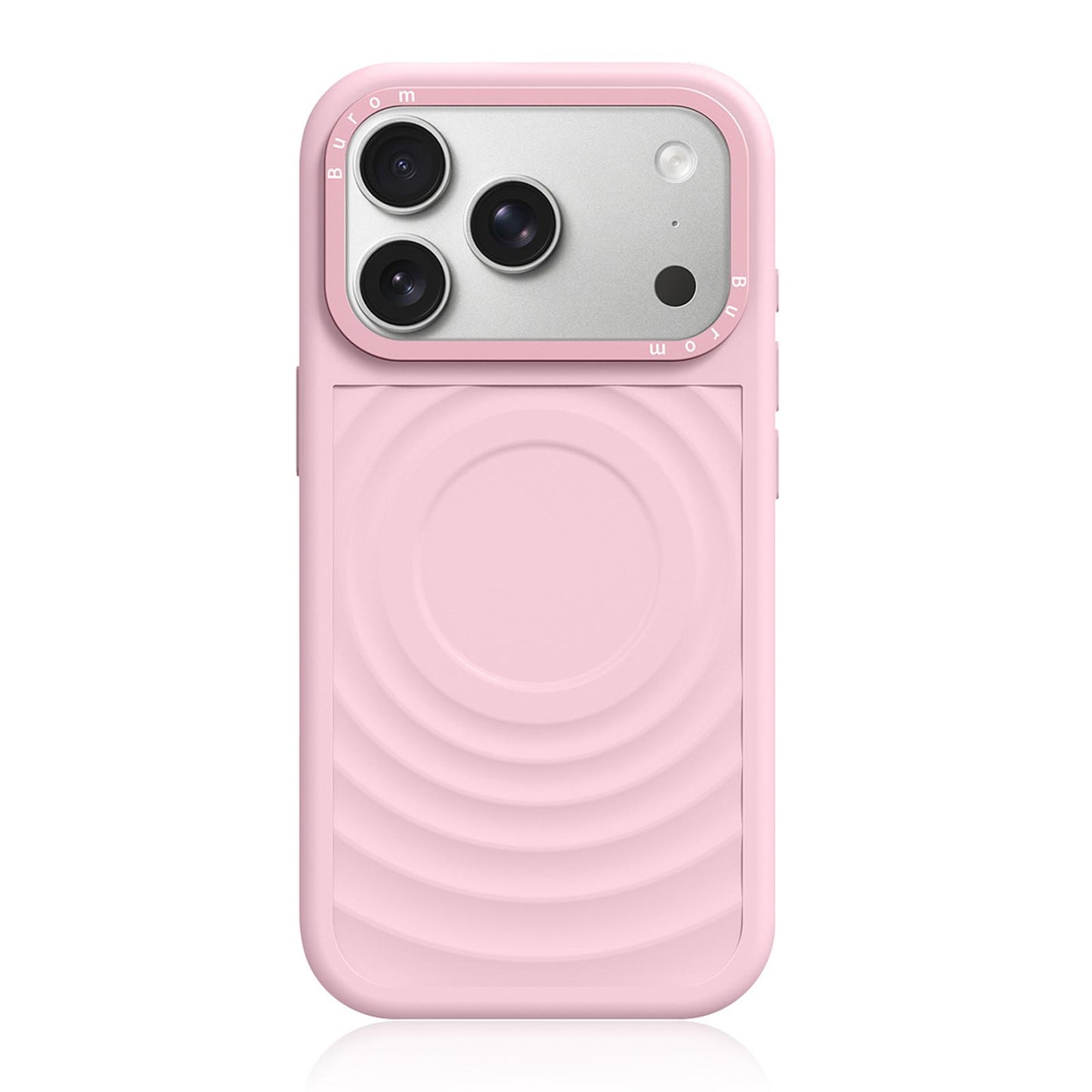 For iPhone 17 Pro Liquid Silicone Frame Hybrid Ripple Back Panel Magnetic Phone Case(Light Pink)