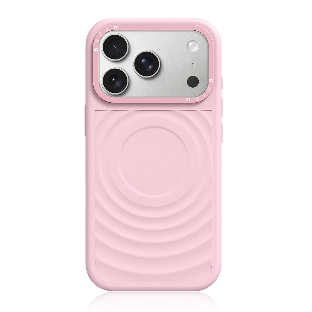 For iPhone 17 Pro Liquid Silicone Frame Hybrid Ripple Back Panel Magnetic Phone Case - Light Pink - EDA010018404H