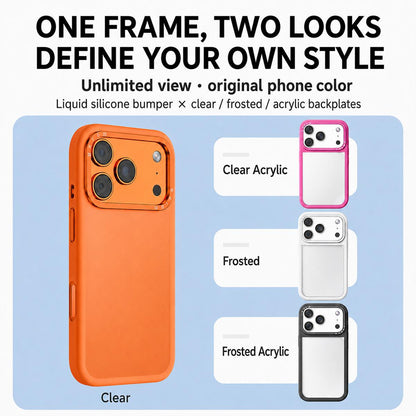 For iPhone 18 Pro Max Liquid Silicone Frame Hybrid Clear Acrylic Back Panel Phone Case(Black)