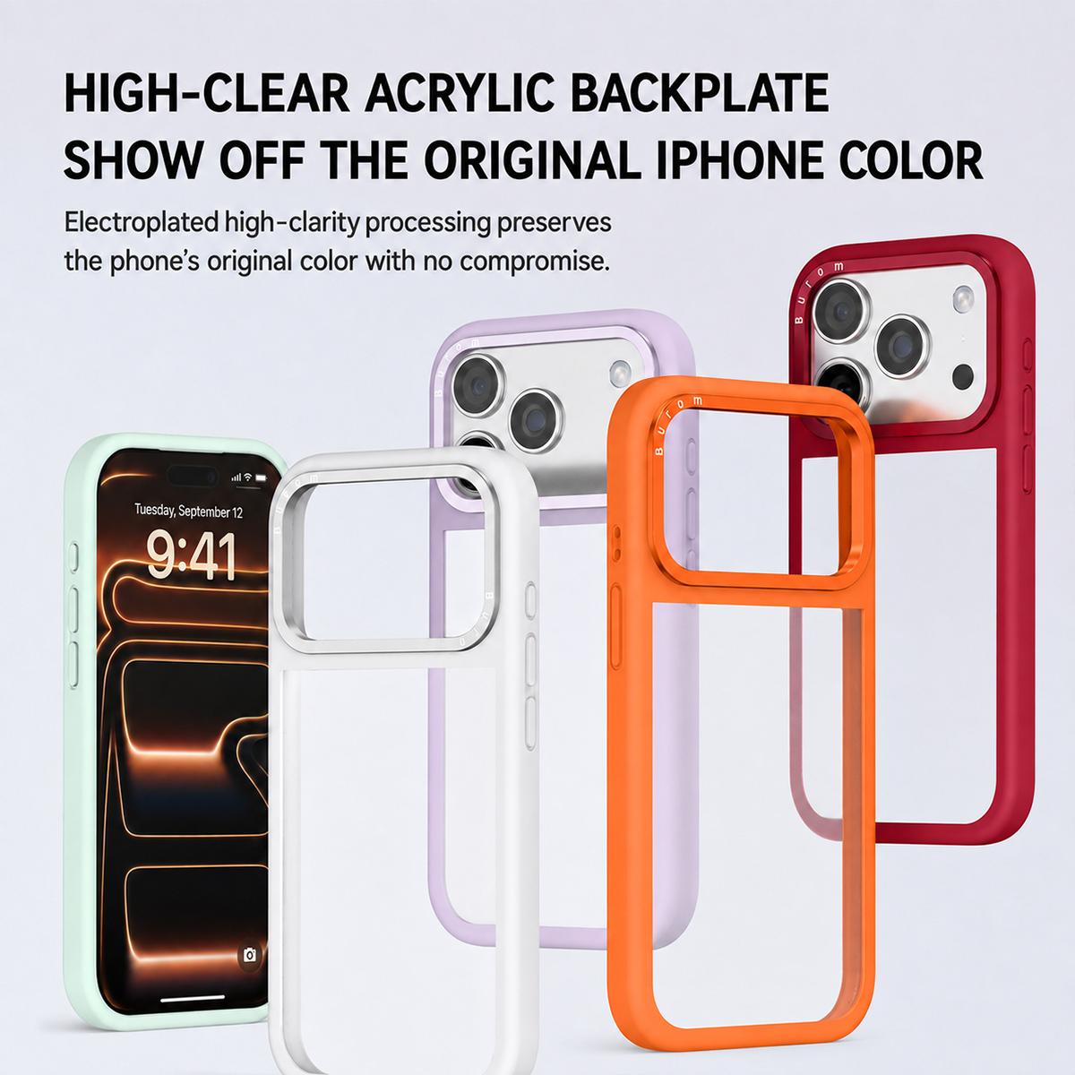 For iPhone 18 Pro Liquid Silicone Frame Hybrid Clear Acrylic Back Panel Phone Case(White)