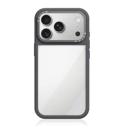 For iPhone 18 Pro Liquid Silicone Frame Hybrid Clear Acrylic Back Panel Phone Case(Grey)