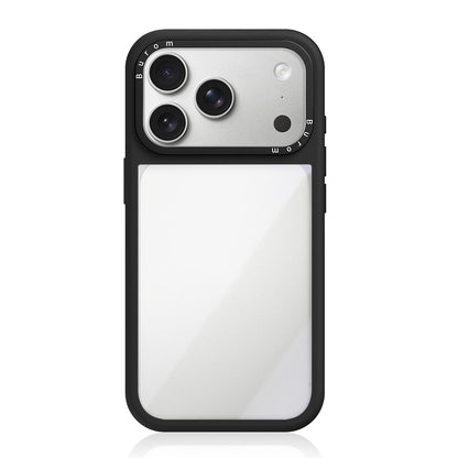 For iPhone 17 Pro Max Liquid Silicone Frame Hybrid Clear Acrylic Back Panel Phone Case(Black)