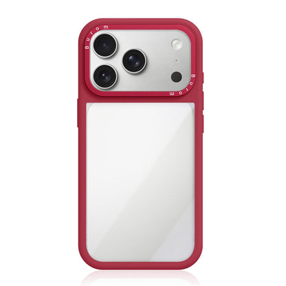 For iPhone 17 Pro Liquid Silicone Frame Hybrid Clear Acrylic Back Panel Phone Case(Red)