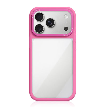 For iPhone 17 Pro Liquid Silicone Frame Hybrid Clear Acrylic Back Panel Phone Case(Rose Pink)