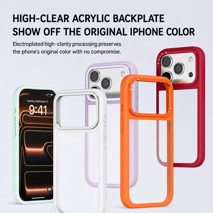 For iPhone 17 Pro Liquid Silicone Frame Hybrid Clear Acrylic Back Panel Phone Case(Orange)