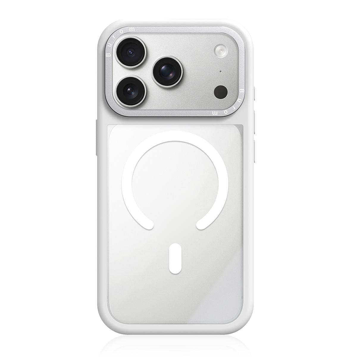 For iPhone 18 Pro Max Liquid Silicone Frame Hybrid Clear Back Panel Magnetic Phone Case(White)