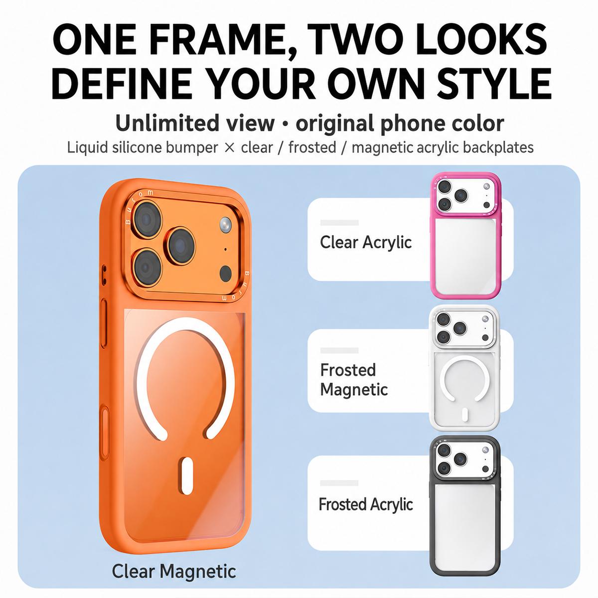 For iPhone 18 Pro Max Liquid Silicone Frame Hybrid Clear Back Panel Magnetic Phone Case(Black)