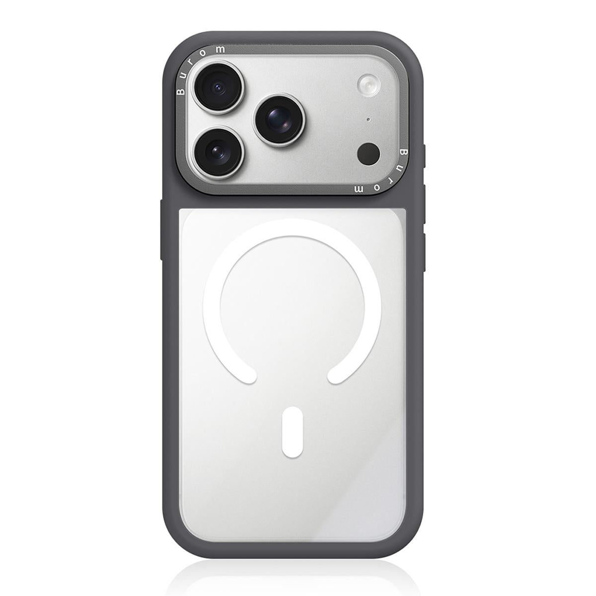 For iPhone 18 Pro Max Liquid Silicone Frame Hybrid Clear Back Panel Magnetic Phone Case(Grey)