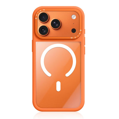 For iPhone 18 Pro Max Liquid Silicone Frame Hybrid Clear Back Panel Magnetic Phone Case(Orange)