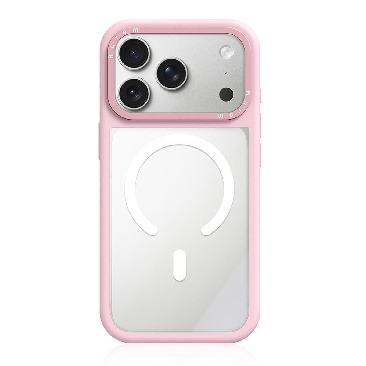 For iPhone 18 Pro Max Liquid Silicone Frame Hybrid Clear Back Panel Magnetic Phone Case(Light Pink)