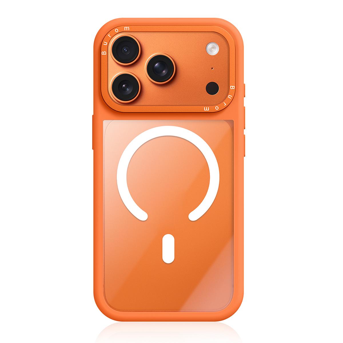 For iPhone 18 Pro Liquid Silicone Frame Hybrid Clear Back Panel Magnetic Phone Case(Orange)