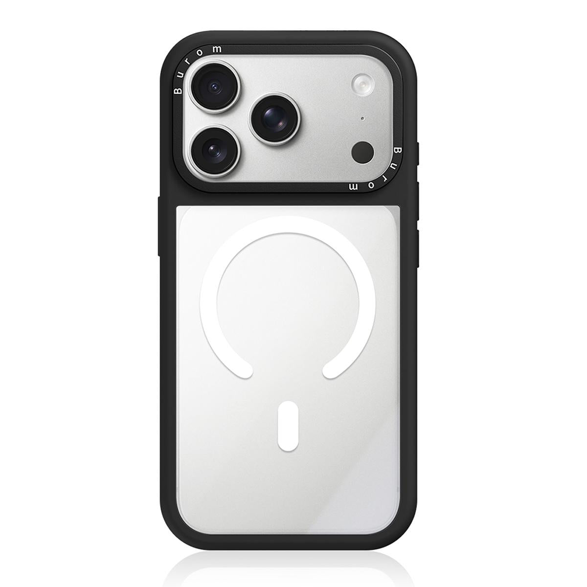 For iPhone 17 Pro Max Liquid Silicone Frame Hybrid Clear Back Panel Magnetic Phone Case(Black)