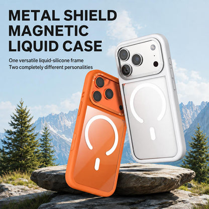 For iPhone 17 Pro Max Liquid Silicone Frame Hybrid Clear Back Panel Magnetic Phone Case(Black)