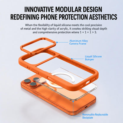 For iPhone 17 Pro Max Liquid Silicone Frame Hybrid Clear Back Panel Magnetic Phone Case(Black)
