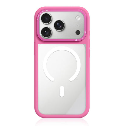For iPhone 17 Pro Max Liquid Silicone Frame Hybrid Clear Back Panel Magnetic Phone Case(Rose Pink)