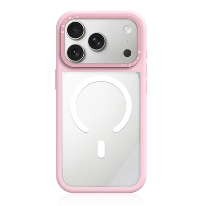 For iPhone 17 Pro Max Liquid Silicone Frame Hybrid Clear Back Panel Magnetic Phone Case(Light Pink)