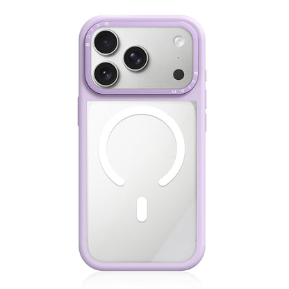 For iPhone 17 Pro Max Liquid Silicone Frame Hybrid Clear Back Panel Magnetic Phone Case(Purple)
