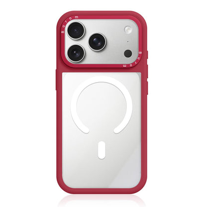 For iPhone 17 Pro Liquid Silicone Frame Hybrid Clear Back Panel Magnetic Phone Case(Red)