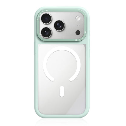 For iPhone 17 Pro Liquid Silicone Frame Hybrid Clear Back Panel Magnetic Phone Case(Green)
