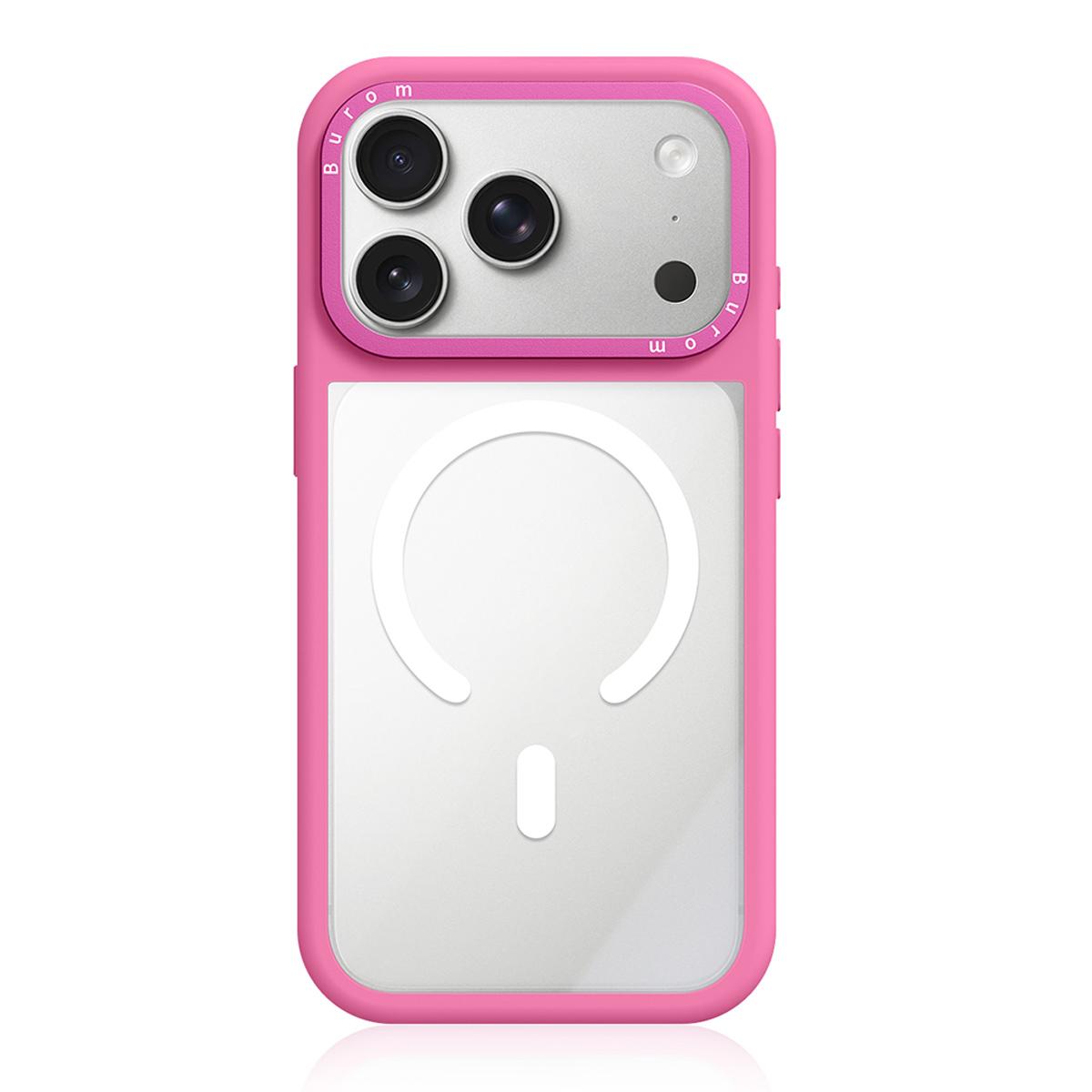 For iPhone 17 Pro Liquid Silicone Frame Hybrid Clear Back Panel Magnetic Phone Case(Rose Pink)