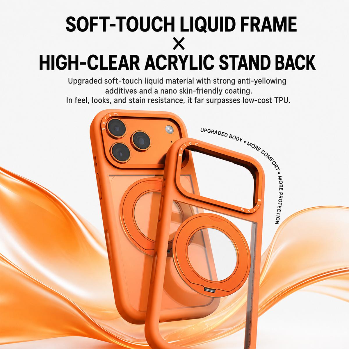 For iPhone 18 Pro Max Liquid Silicone Frame Hybrid Clear Back Panel Rotatable Magnetic Holder Phone Case(Grey)