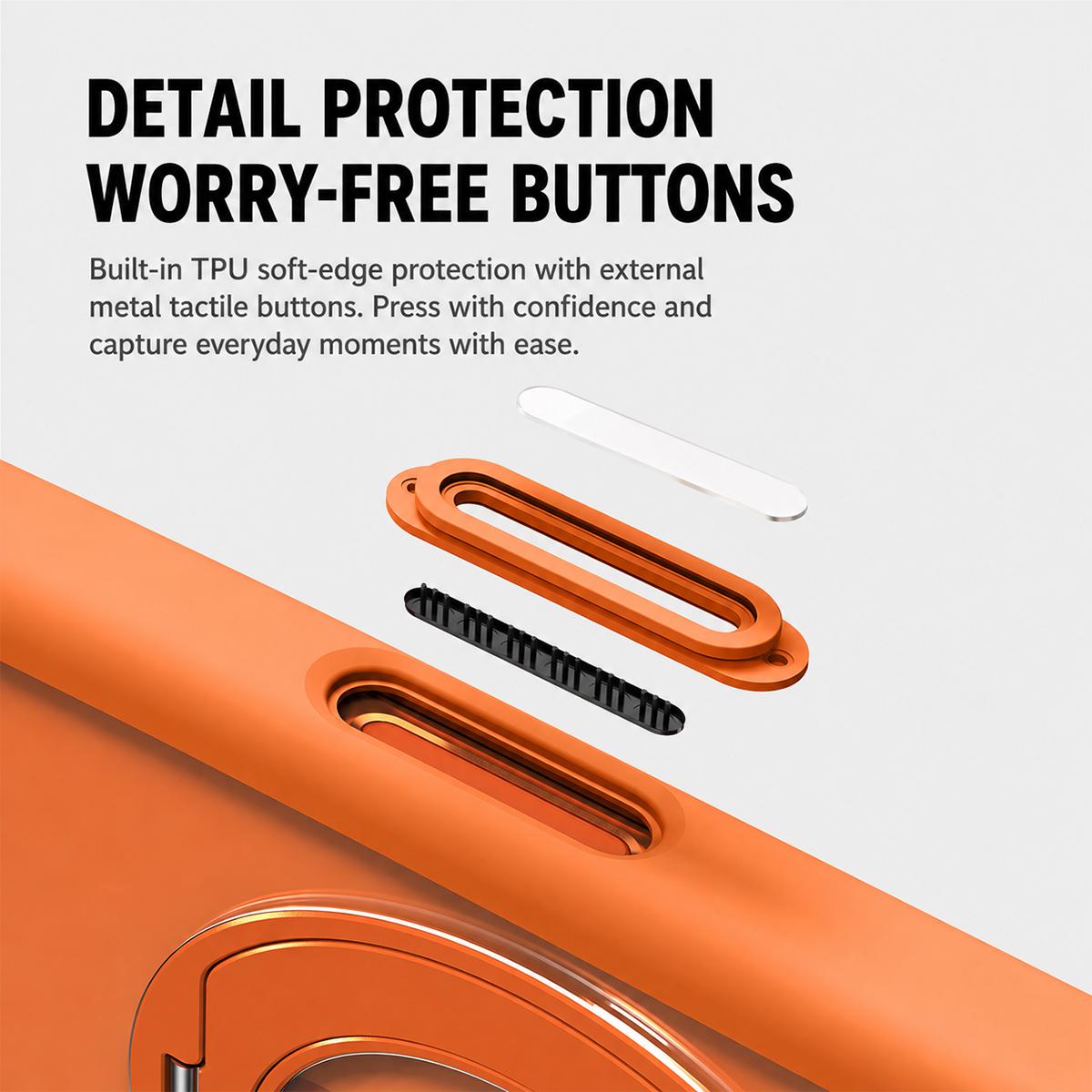 For iPhone 18 Pro Max Liquid Silicone Frame Hybrid Clear Back Panel Rotatable Magnetic Holder Phone Case(Orange)