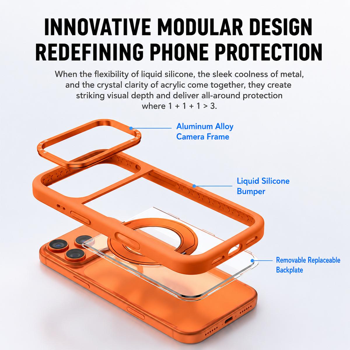 For iPhone 17 Pro Liquid Silicone Frame Hybrid Clear Back Panel Rotatable Magnetic Holder Phone Case(Purple)