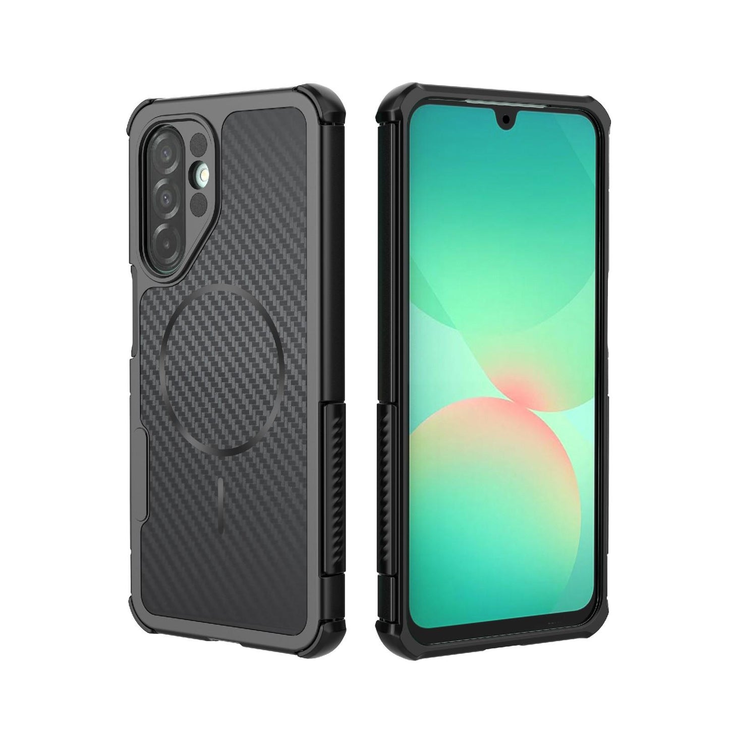 For Galaxy A26 5G Rugged Carbon Fiber Texture Airbag Shockproof Magnetic Phone Case(Black)