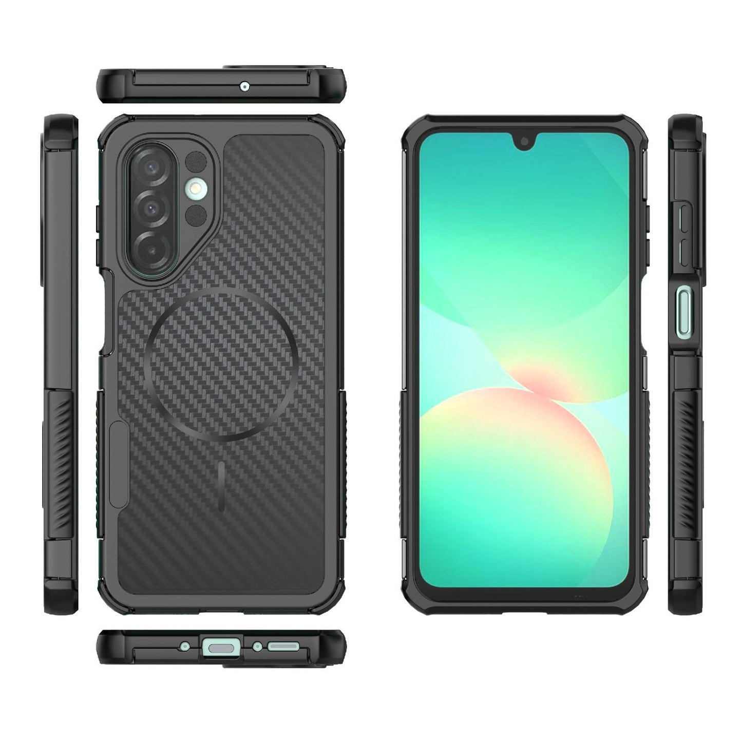 For Galaxy A26 5G Rugged Carbon Fiber Texture Airbag Shockproof Magnetic Phone Case(Black)