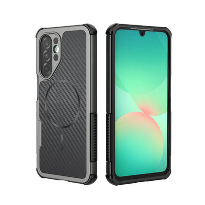 For Galaxy A26 5G Rugged Carbon Fiber Texture Airbag Shockproof Magnetic Phone Case(Gray)
