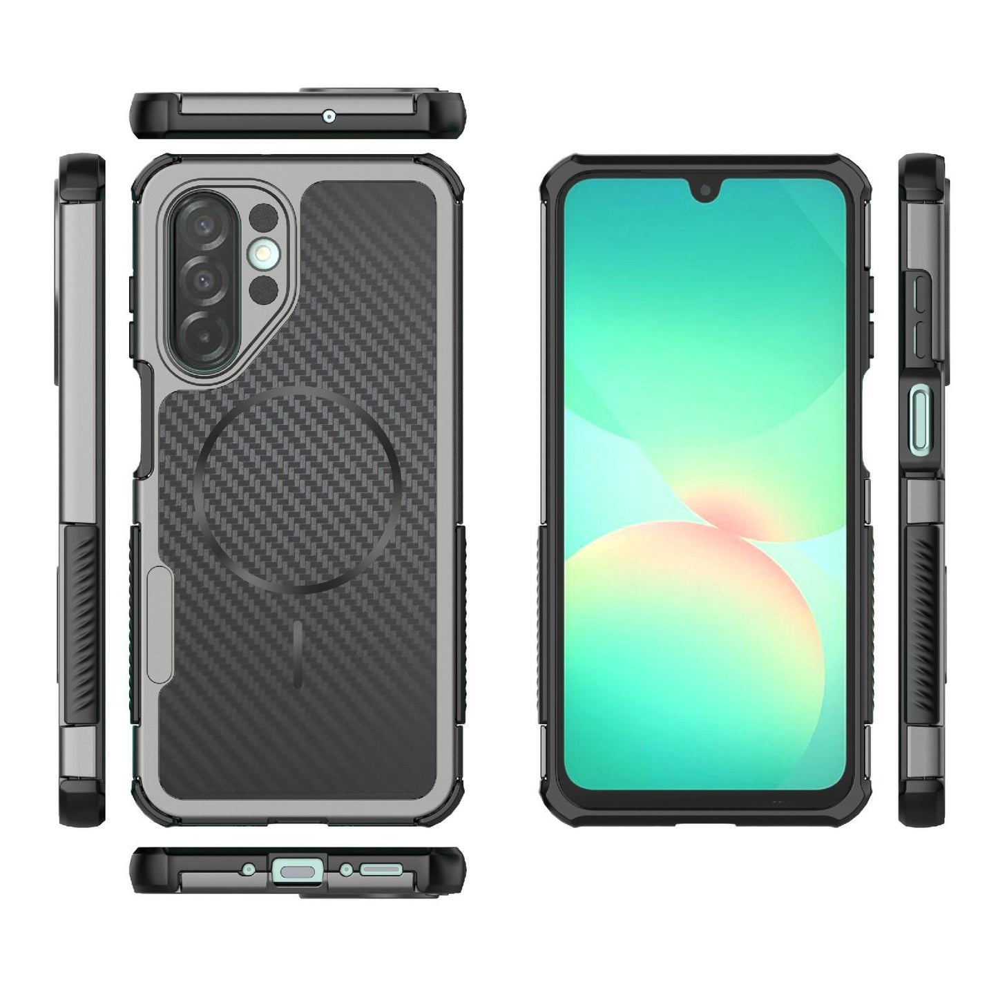 For Galaxy A26 5G Rugged Carbon Fiber Texture Airbag Shockproof Magnetic Phone Case(Gray)