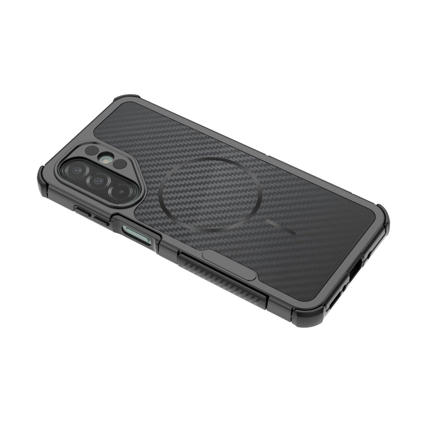 For Galaxy A26 5G Rugged Carbon Fiber Texture Airbag Shockproof Magnetic Phone Case(Gray)