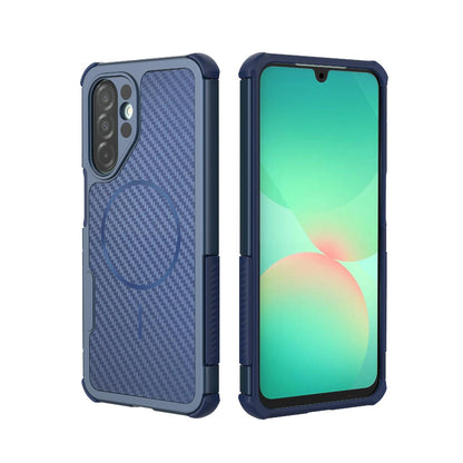 For Galaxy A26 5G Rugged Carbon Fiber Texture Airbag Shockproof Magnetic Phone Case(Blue)