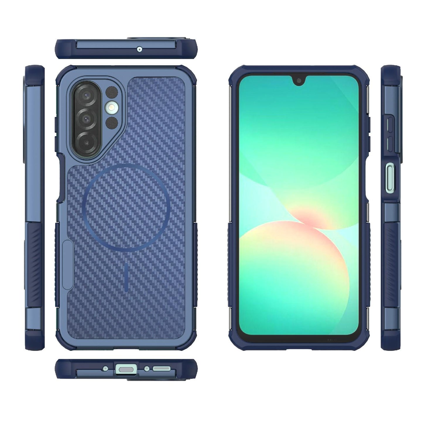 For Galaxy A26 5G Rugged Carbon Fiber Texture Airbag Shockproof Magnetic Phone Case(Blue)