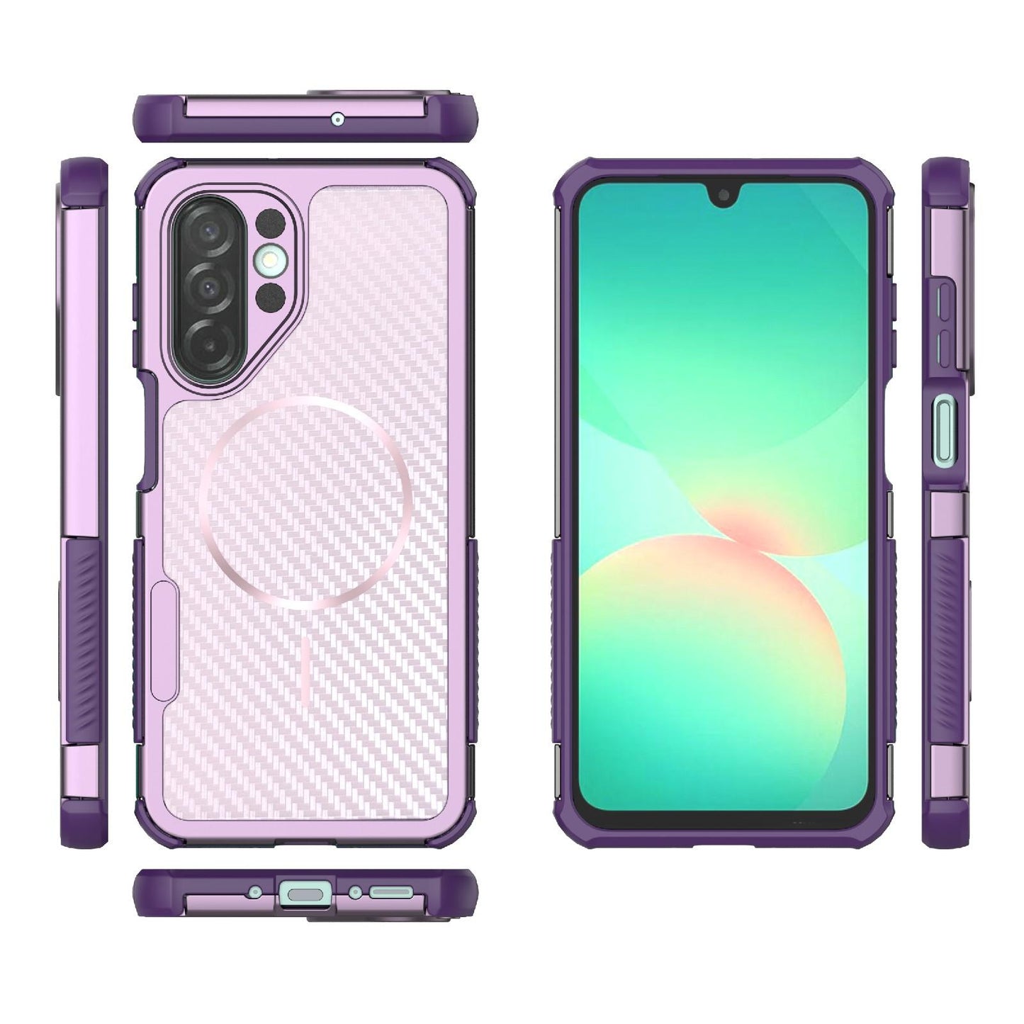 For Galaxy A26 5G Rugged Carbon Fiber Texture Airbag Shockproof Magnetic Phone Case(Purple)