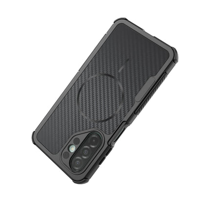 For Galaxy A26 5G Rugged Carbon Fiber Texture Airbag Shockproof Magnetic Phone Case(Purple)