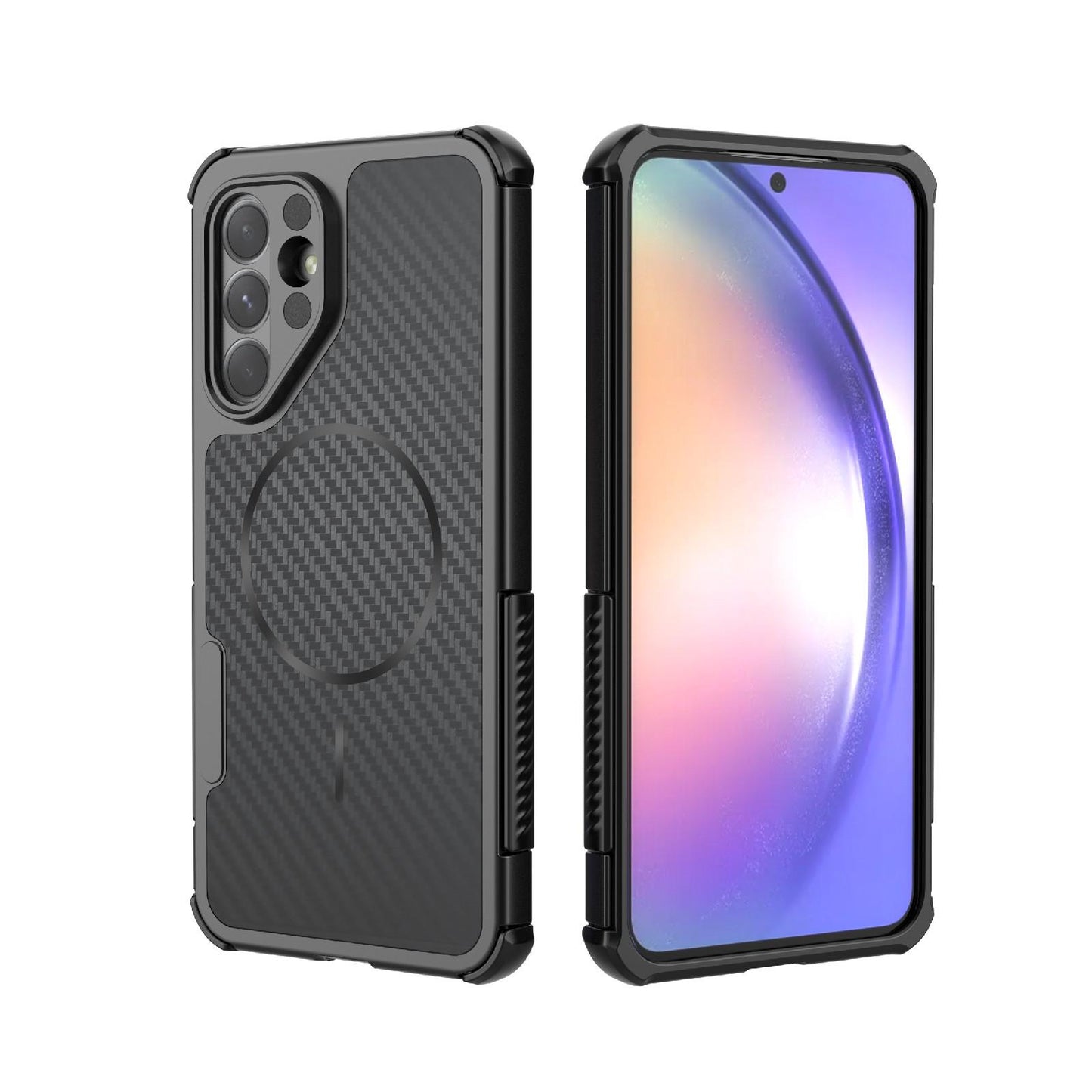 For Galaxy A56 5G Rugged Carbon Fiber Texture Airbag Shockproof Magnetic Phone Case(Black)