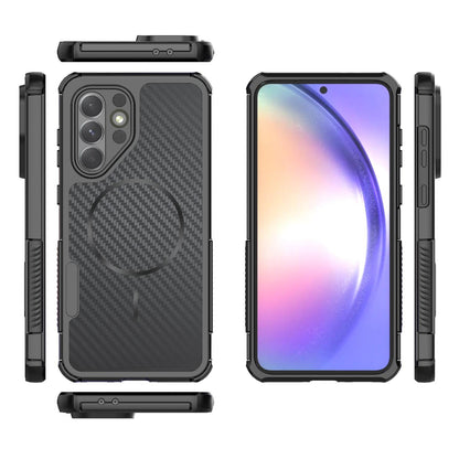 For Galaxy A56 5G Rugged Carbon Fiber Texture Airbag Shockproof Magnetic Phone Case(Black)