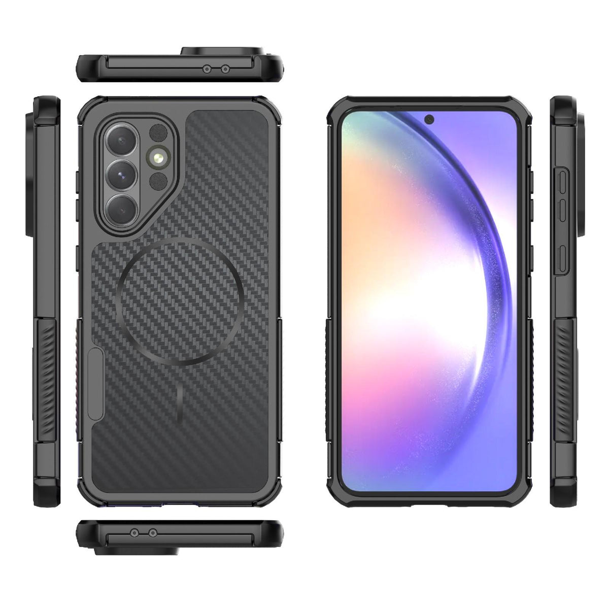 For Galaxy A56 5G Rugged Carbon Fiber Texture Airbag Shockproof Magnetic Phone Case - Black - EDA010021202A