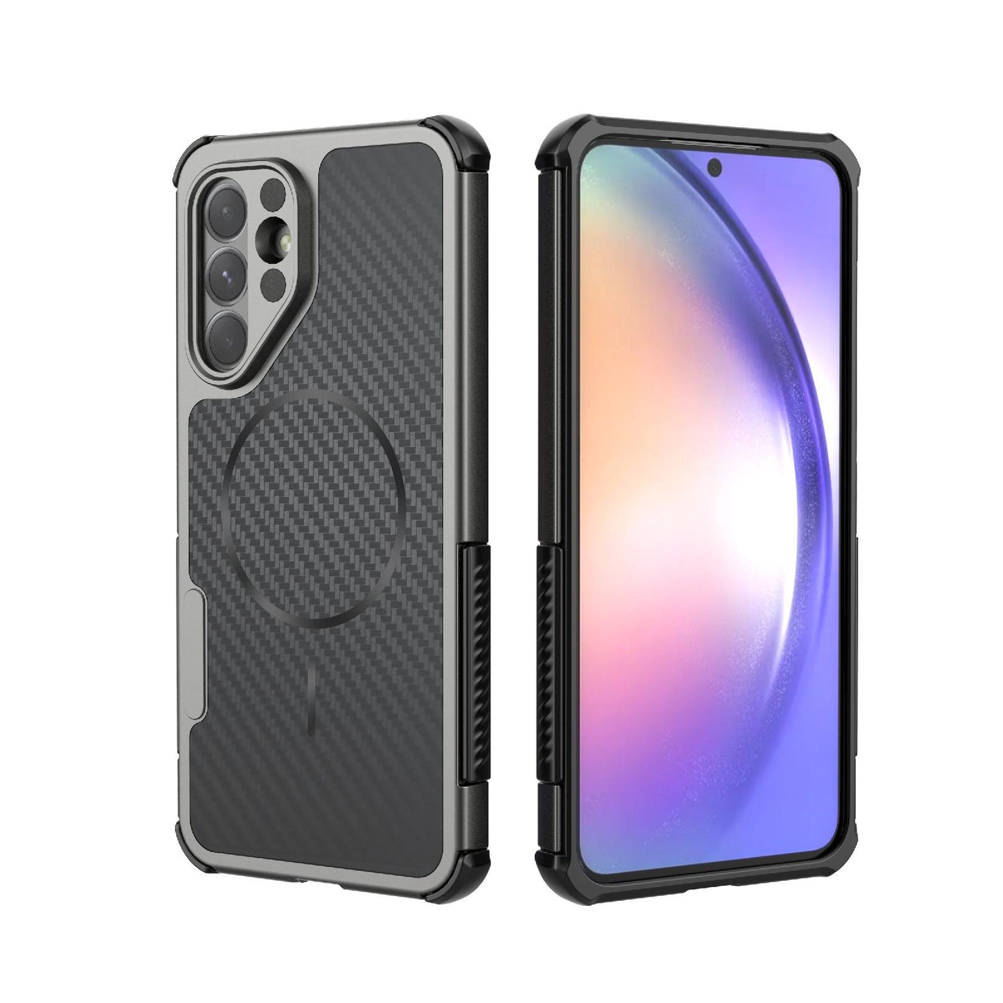 For Galaxy A56 5G Rugged Carbon Fiber Texture Airbag Shockproof Magnetic Phone Case(Gray)
