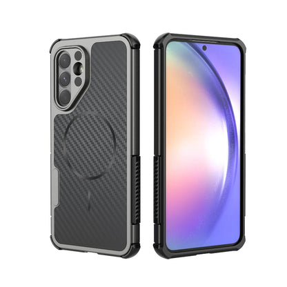 For Galaxy A56 5G Rugged Carbon Fiber Texture Airbag Shockproof Magnetic Phone Case(Gray)