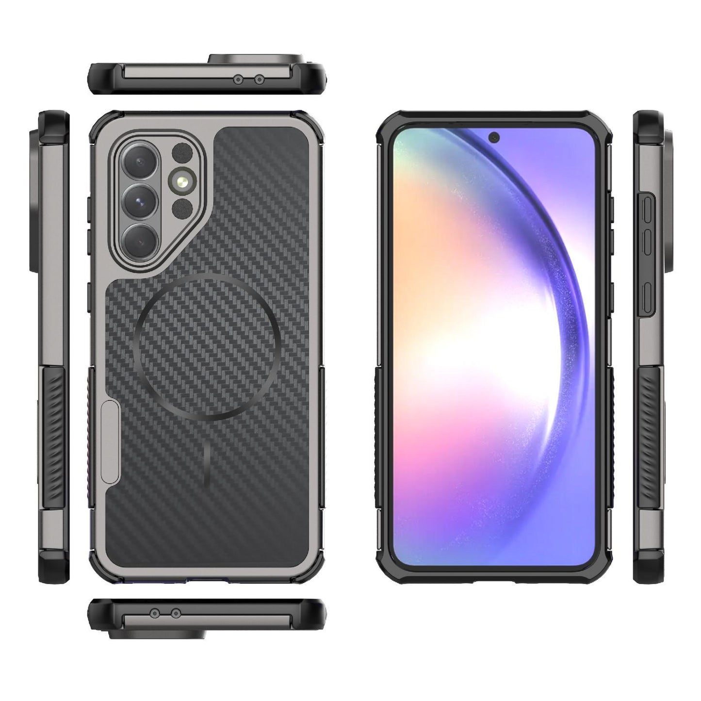 For Galaxy A56 5G Rugged Carbon Fiber Texture Airbag Shockproof Magnetic Phone Case(Gray)