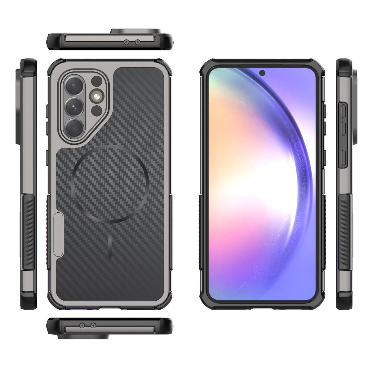 For Galaxy A56 5G Rugged Carbon Fiber Texture Airbag Shockproof Magnetic Phone Case - Gray - EDA010021202B