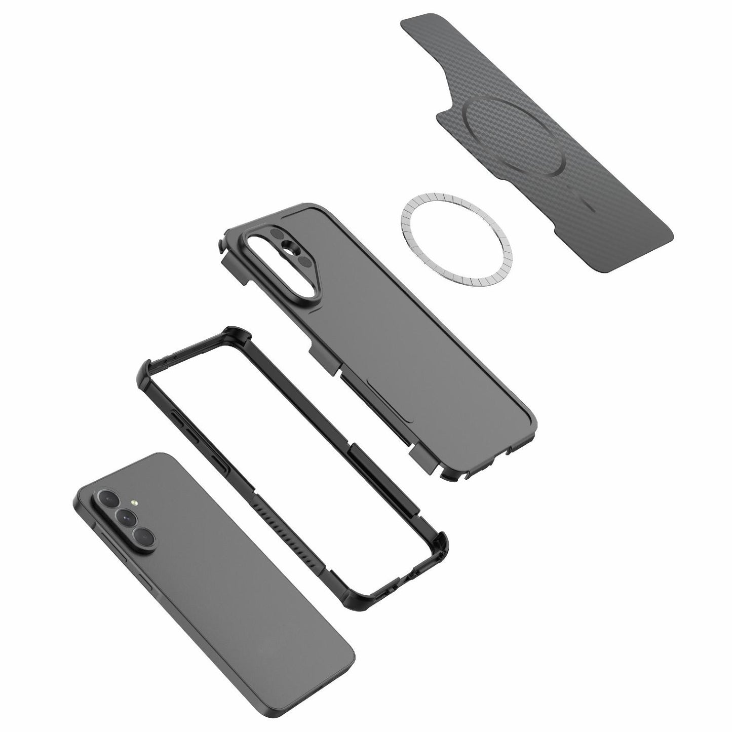 For Galaxy A56 5G Rugged Carbon Fiber Texture Airbag Shockproof Magnetic Phone Case(Gray)