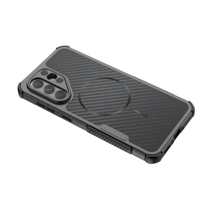 For Galaxy A56 5G Rugged Carbon Fiber Texture Airbag Shockproof Magnetic Phone Case(Gray)