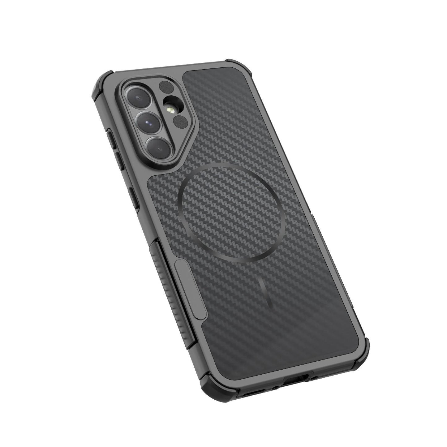 For Galaxy A56 5G Rugged Carbon Fiber Texture Airbag Shockproof Magnetic Phone Case(Gray)