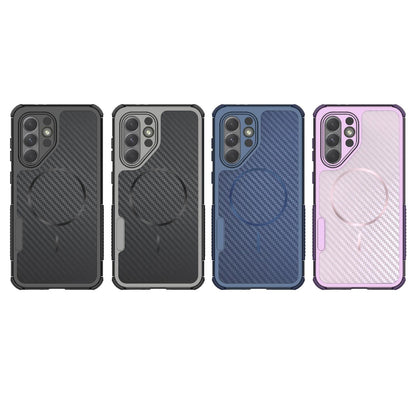 For Galaxy A56 5G Rugged Carbon Fiber Texture Airbag Shockproof Magnetic Phone Case(Gray)
