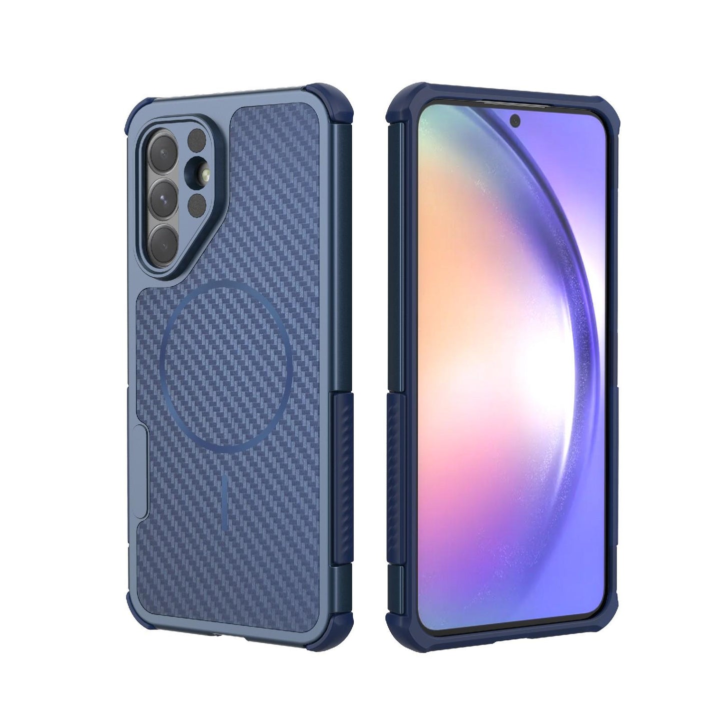 For Galaxy A56 5G Rugged Carbon Fiber Texture Airbag Shockproof Magnetic Phone Case(Blue)