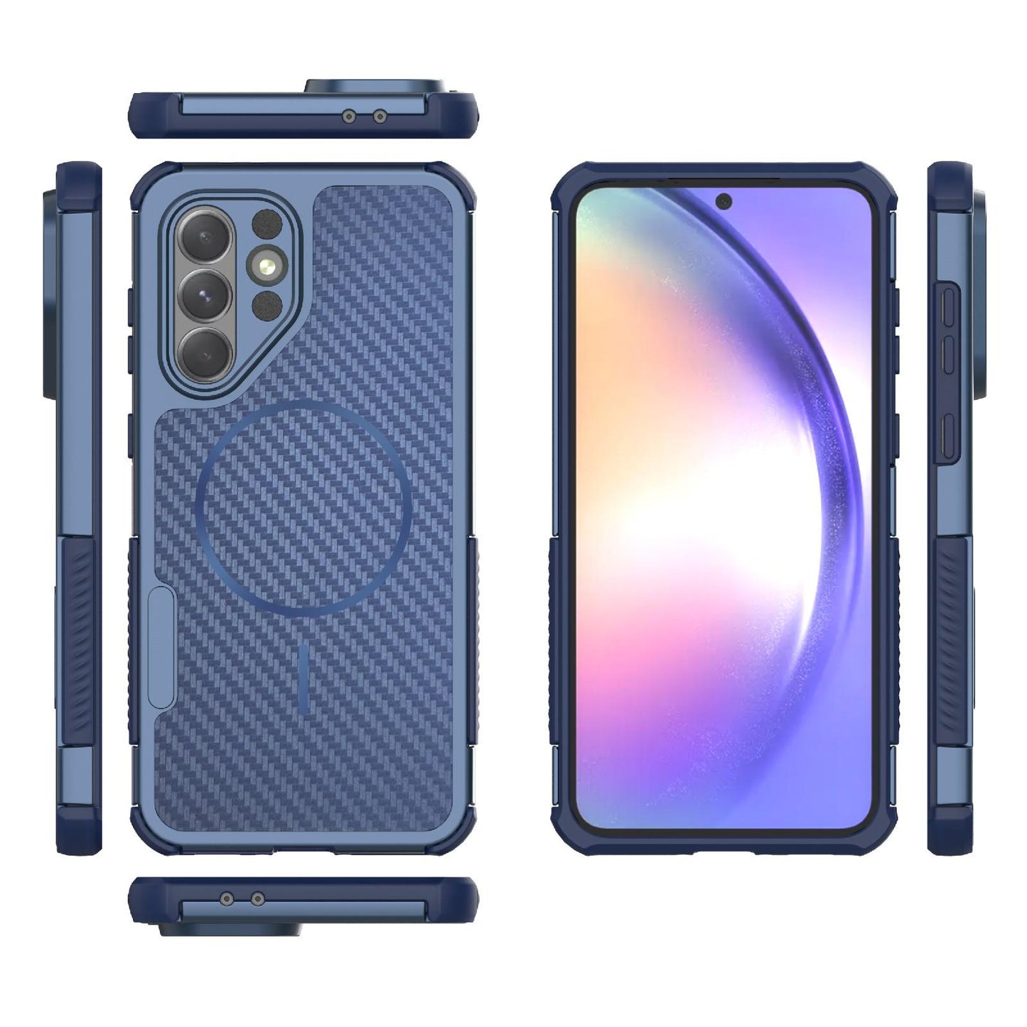 For Galaxy A56 5G Rugged Carbon Fiber Texture Airbag Shockproof Magnetic Phone Case(Blue)
